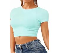 Re Tech UK - Top Corto para Mujer - Cuello Redondo y Manga Corta - Ideal para el Verano - Verde Aguamarina - S/M - UK 8-10/EU 36-38