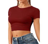 Re Tech UK - Top Corto para Mujer - Cuello Redondo y Manga Corta - Ideal para el Verano - Vino - S/M - UK 8-10/EU 36-38