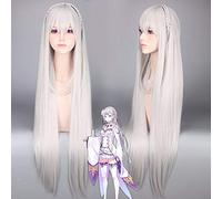 Re: Zero kara Hajimeru Isekai Seikatsu La vida en un mundo diferente de Zero Emilia Pelo sintético Cosplay Halloween + Gorra de peluca gratis