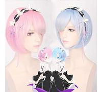 Re: Zero Starting Life In Another World Graduado Color Cosplay Peluca Ram & Rem Cosplay Disfraz Jugar Pelucas + sombreros + gorro de peluca PINK WIG AND WIG CAP