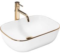 Rea BELINDA GOLD EDGE LAVABO DE ENCIMERA Lavabo de Baño 465 x 330 x 135 mm Cerámica (Blanco/Oro)