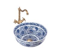Rea Bella lavabo 41.5x41.5 cm circular sobre encimera blanco-azul REA-U7503