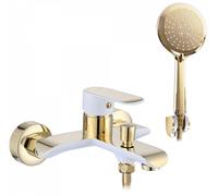 Rea GRIFO DE BAÑERA BLOOM WHITE GOLD Mezclador de bañera con ducha de latón para baño frío y caliente ajustable (dorado/blanco)