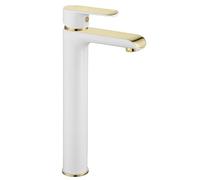 Rea BLOOM GRIFO DE LAVABO ALTO DE ORO BLANCO Mezclador de baño de latón Grifo monomando de lavado a mano ajustable en frío y caliente (Blanco/Dorado)