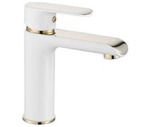 Rea BLOOM GRIFO DE LAVABO DE ORO BLANCO Grifo mezclador de baño de latón Grifo monomando de lavado a mano ajustable en frío y caliente (Blanco/Dorado)