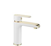 Rea BLOOM GRIFO DE LAVABO DE ORO BLANCO Grifo mezclador de baño de latón Grifo monomando de lavado a mano ajustable en frío y caliente (Blanco/Dorado)