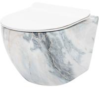 Rea Carlos conjunto taza de inodoro + tapa suspendido sin reborde blanco brillante imitación de piedra REA-C8002