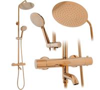 Rea Columna de ducha con termostato Lungo Sistema de ducha de latón dorado rosa para baño (oro rosa)