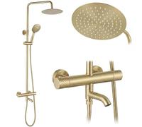Rea - Conjunto de ducha Lungo Diamond con termostato - Latón, Abs - Oro Cepillado - 15x15x117 cm