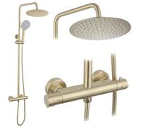 Rea - Conjunto de ducha sin caño con termostato Lungo con termostato - Latón, Abs - Oro Cepillado - 344x25,7x102,5 cm