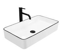 Rea Denis Black Edge Lavabo sobre Encimera de Baño 615 x 350 x 110 mm Cerámica (Blanco/Negro)