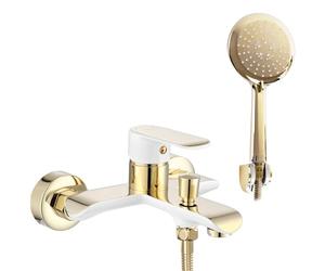 Rea GRIFO DE BAÑERA BLOOM WHITE GOLD Mezclador de bañera con ducha de latón para baño frío y caliente ajustable (dorado/blanco)