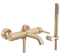 Rea GRIFO DE BAÑERA Lungo Brush Mezclador de bañera dorado con ducha de mano de latón para baño frío y caliente ajustable (oro cepillado)