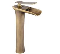 Rea Grifo de lavabo Laguna Cepillo antiguo Oro Mezclador de baño alto Latón Monomando Grifo de lavado a mano ajustable en frío y caliente (Oro)