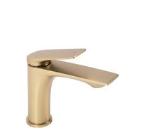 Rea Grifo para lavabo AVALON cepillo dorado Mezclador de baño bajo Grifo monomando de latón para lavado a mano ajustable en frío y caliente (Oro)