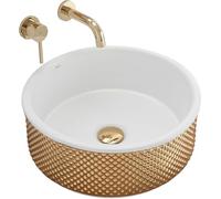 Rea Helen Gold White Lavabo sobre Encimera de baño 420 x 420 x 160 mm Cerámica (Blanco/Oro)