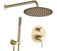 Rea Juego de ducha empotrado Lungo Grip Gold Brush + Box sistema ducha de latón para baño (oro cepillado)