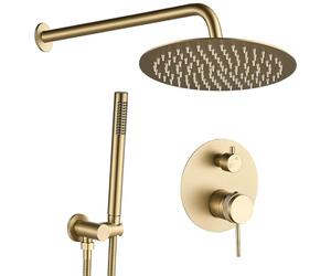 Rea Juego de ducha empotrado Lungo Grip Gold Brush + Box sistema ducha de latón para baño (oro cepillado)