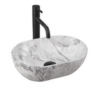 Rea Lavabo de cerámica sobre encimera Amelia Mini Oval Light Grey, Diseño elegante para baños modernos - 38X26X12CM