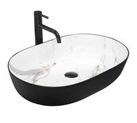 Rea Lavabo de cerámica sobre encimera CLEO BLACK AIAX MATT Lavabo de Baño 410 x 605 x 140 mm de Cerámica (Negro, imitación piedra)
