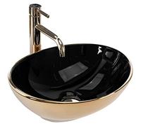 Rea LAVABO DE ENCIMERA Sofia en Negro Oro Lavabo de Baño 410 x 345 x 150 mm Cerámica (oro/negro)