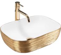 Rea Lavabo sobre Encimera Belinda Blanco GOLD BRUSH Lavabo de baño 33 x 46 x 13,5 cm Cerámica (Blanco/Oro)
