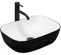 Rea Lavabo sobre Encimera Belinda Blanco Negro Lavabo de baño 465 x 330 x 135 mm Cerámica (Blanco/Negro)