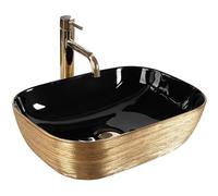 Rea LAVABO SOBRE ENCIMERA BELINDA BRUSH ORO/NEGRO Lavabo de Baño 33 x 46,5 x 13,5 cm Cerámico (Negro/Oro)