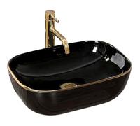 Rea Lavabo sobre Encimera Belinda Lavabo de baño Negro Dorado 465 x 330 x 135 mm Cerámica (Negro/Dorado)