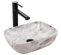 Rea Lavabo sobre encimera Belinda mini piedra mate Lavabo de baño 25,5 x 37 x 11,5 cm Cerámica (imitación piedra)