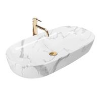 Rea Lavabo sobre Encimera CLEO 81 Shiny Marmo Lavabo de baño 810 x 410 x 135 mm Cerámica (Blanco, Imitación Mármol)