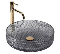 Rea Cristal lavabo 39x39 cm circular sobre encimera gris/piedra REA-U8880
