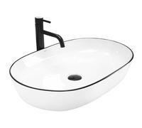 Rea Lavabo sobre encimera de cerámica CLEO blanco Borde negro Lavabo de baño 410 x 605 x 140 mm de Cerámica (Blanco/negro)