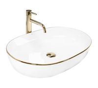 Rea Lavabo sobre encimera de cerámica CLEO, lavabo de baño con borde dorado blanco, 605 x 410 x 140 mm, cerámica (blanco/dorado)