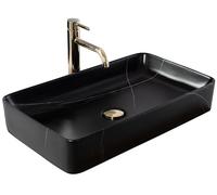Rea Lavabo sobre Encimera Denis Black Stone Mat Lavabo de baño 610 x 350 x 110 mm Cerámica (Blanco/Negro)