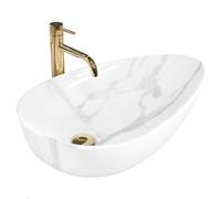 Rea LAVABO SOBRE ENCIMERA GRETA 65 BIANCO SHINY Lavabo de Baño 655 x 390 x 135 mm Cerámico (Blanco, Imitación Mármol)