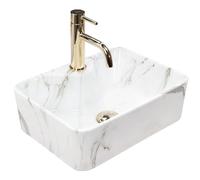 Rea LAVABO SOBRE ENCIMERA KELLY MINI AIAX SHINY Lavabo de Baño 400 x 305 x 130 mm Cerámico (Blanco, Imitación Mármol)