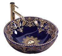 Rea Lavabo sobre encimera Marina Blue Lavabo de baño 425 x 425 x 150 mm Cerámica (azul/dorado)