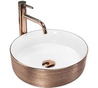 Rea Lavabo sobre encimera Sami Brush Rose Gold Lavabo de baño 360 x 360 x 115 mm Cerámica (oro rosa/blanco)