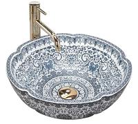 Rea Lavabo sobre Encimera Vivien Lavabo de baño 425 x 425 x 150 mm Cerámica (Blanco/Azul)