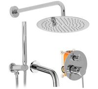 Rea LUNGO CHROME SET DE DUCHA BAÑERA EMPOTRADA + BOX Sistema de ducha de latón para baño (Cromo)