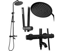 Rea Lungo conjunto de ducha a pared con termostato con rociador con efecto lluvia negro REA-P8763