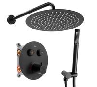 Rea Lungo conjunto de ducha empotrado con termostato con rociador con efecto lluvia negro REA-P8549