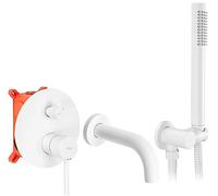 Rea Lungo GRIFO DE BAÑERA EMPOTRADO Blanco + Mezclador de Bañera Box con Ducha de Mano de Latón para Baño Frío y Caliente Regulable (Blanco)