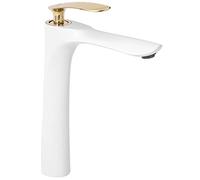 Rea ORBIT GRIFO DE LAVABO ALTO ORO BLANCO Mezclador de baño de latón Grifo monomando de lavado a mano ajustable en frío y caliente (Blanco/Dorado)