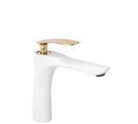 Rea ORBIT GRIFO DE LAVABO BAJO DE ORO BLANCO Mezclador de baño de latón Grifo monomando de lavado a mano ajustable en frío y calor (blanco/dorado)