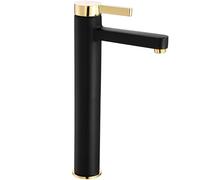 Rea POLO GRIFO DE LAVABO ALTO ORO NEGRO Grifo monomando para baño de latón Grifo monomando para lavado a mano ajustable en frío y calor (negro mate/dorado)
