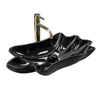 Rea Sea Infinity Lavabo sobre Encimera Negro + Desagüe Click-Clack Lavabo de Baño 620 x 330 x 115 mm Cerámica (Negro)