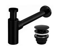 Rea SIFÓN con DESAGÜE Universal Click-CLAC para Lavabo Sifón Universal de latón para Lavabo y Lavabo (Negro Mate)