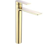Rea STORM GOLD GRIFO DE LAVABO ALTO Mezclador de baño de latón Grifo monomando para lavado a mano ajustable en frío y caliente (oro claro)